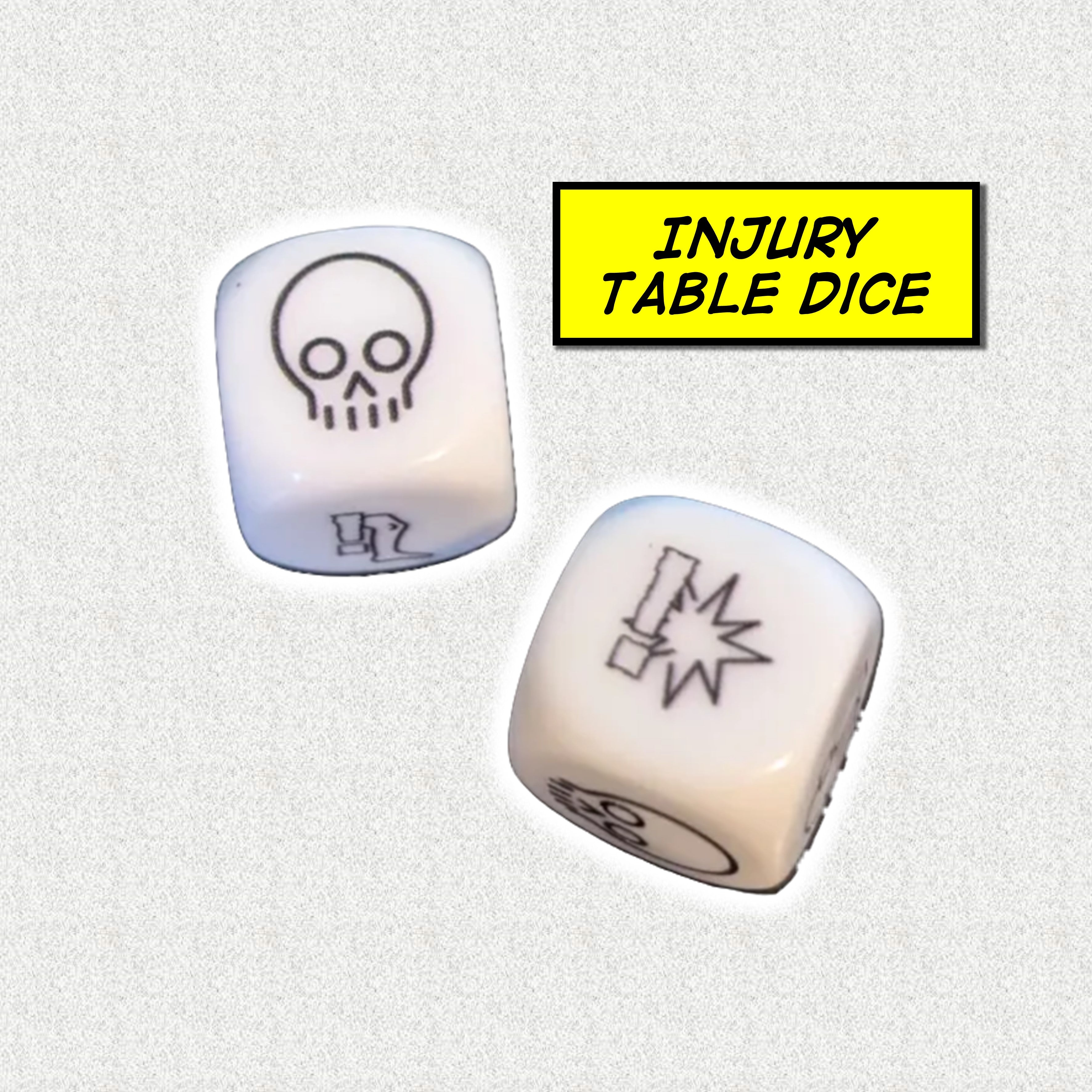 2 Injury Dice, up close.